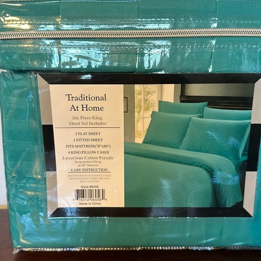 Traditional at home king 6 pc sheet set Pistachio Green embossed striped